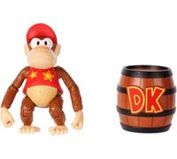 Nintendo Action Figure Diddy Kong 10 cm, ufficiale Jakks Pacific, 13 punti di articolazione, include accessorio barile, ideale per collezionisti di videogiochi e fan Donkey Kong