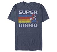 Nintendo Maglietta da Uomo Super Mario, Modello Retro con Strisce, Design Running., Navy Blue Heather, 3XL