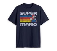 Nintendo Super Mario Running Retro Stripe T-Shirt, Blu Mare, M Uomo