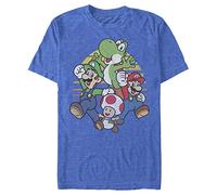 Nintendo Mario And Friends Circle Retro T-Shirt, Blu Reale mélange, XXL Uomo