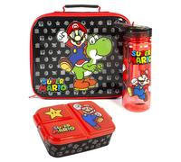 Nintendo Nero Mario Yoshi Print Lunch Bag Bottiglia e Snack Pot Unisex Bambini