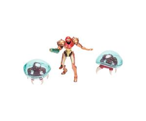 Nintendo Set di action figure Metroid Prime Samus Cacciatrice di taglie da 6,3 cm, prodotto ufficiale, include la figure di Samus e due figure aliene, confezione da collezione