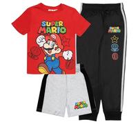 Nintendo Super Mario Bros - Set di 3 pantaloni da bambino, maglietta a maniche corte, pantaloncini e pantaloni da jogging, confezione da 3, Rosso/Grigio/Nero, 7
