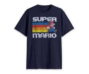 Nintendo Super Mario Running Retro Stripe T-Shirt, Blu Navy, S Uomo
