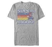 Nintendo Super Mario Running Retro Stripe T-Shirt, Grigio (Athletic Heather), XL Uomo