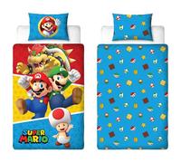 Nintendo Super Mario - Set copripiumino per letto singolo, reversibile, double-face, con federa coordinata, in policotone, prodotto ufficiale