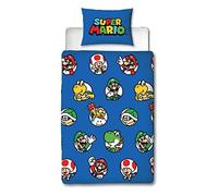 Nintendo Super Mario - Set copripiumino singolo ufficiale, design continuo, reversibile, blu su 2 lati, prodotto ufficiale, con federa coordinata