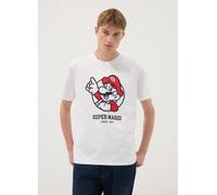 NINTENDO, T-shirt Bianca A Maniche Corte In Puro Cotone Regular Fit, Uomo, Bianco, Taglia: L