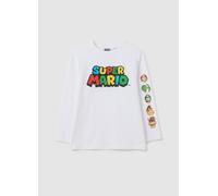 NINTENDO, T-shirt Da Bambino In Puro Cotone Bianca Regular Fit Con Personaggi, Bianco, Taglia: 6-7