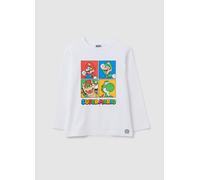 NINTENDO, T-shirt Da Bambino In Puro Cotone Bianca Regular Fit Con Stampa Super Mario, Bianco, Taglia: 9-10