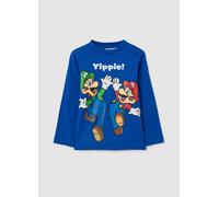 NINTENDO, T-shirt Da Bambino In Puro Cotone Blu Con Stampa Super Mario, Blu, Taglia: 4-5