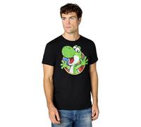 Nintendo Super Mario Yoshi Color Fade Circle Logo T-Shirt, Nero, S Uomo