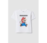 NINTENDO, T-shirt In Cotone Elasticizzato Bianco Da Bambino Con Super Mario, Bianco, Taglia: 6-7