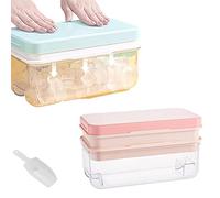 Ninyoon 1 Secondo Demould - Vassoio per cubetto di ghiaccio con coperchio e cestino, le stampi per ghiaccio a 2 livelli producono 64 cubi di ghiaccio, Compreso lo scoop (Rosa)
