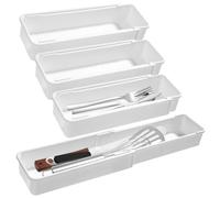 NIOIPXA Set di organizer per cassetti, organizer espandibili per cassetti, contenitori organizer per cassetti, per camera da letto, bagno, cucina, ufficio (colore bianco, confezione da 4)