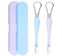 NIOIPXA Set di raschietti per lingua e lingua, con custodia da viaggio, per adulti e bambini, essenziali per l'igiene orale (2 pezzi, blu e viola)