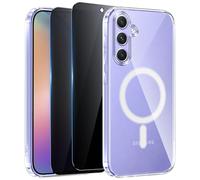 Niokfrci Magnetica Cover per Samsung A54 Custodia e 2 Pezzi Privacy Pellicola Vetro Temperato, Compatibile con MagSafe, Trasparente Cover Sottile Silicone Antiurto Bumper Case per Samsung Galaxy A54