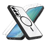 Niokfrci Magnetica Cover per Samsung Galaxy S24 Custodia e 2 Pellicole in Vetro Temperato, Compatibile con MagSafe, Trasparente Opaca TPU Anti-Graffio Sottile Antiurto Case per Samsung S24, Nero