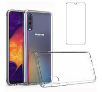 Niopiee Custodia per Samsung Galaxy A50 A50s A30s, trasparente, antiurto, custodia rigida ibrida sottile, con vetro temperato, pellicola protettiva per tutto il corpo, anti-graffio
