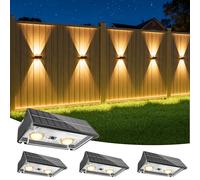 NIORSUN Lampada Solare da Esterno, 4 Pezzi, Leggero Su e Giù, Impermeabili IP65, 3000K/4000K/6500K + RGB, Applique da Esterno Solare per Parete, Terrazza, Giardino, Garage, Recinzione（Nero）