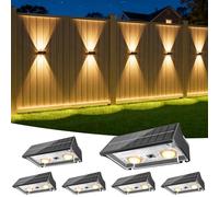 NIORSUN Lampada Solare da Esterno, 6 Pezzi, illuminazione Su e Giù, Impermeabili IP65, 3000K/4000K/6500K + RGB, Applique da Esterno Solare per Parete, Terrazza, Giardino, Garage, Recinzione（Nero）