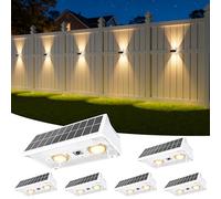 NIORSUN Lampada Solare da Esterno, 6 Pezzi, Leggero Su e Giù, Impermeabili IP65, 3000K/4000K/6500K + RGB, Applique da Esterno Solare per Parete, Terrazza, Giardino, Garage, Recinzione（Bianco）