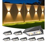 NIORSUN Lampada Solare da Esterno, 8 Pezzi, Leggero Su e Giù, Impermeabili IP65, 3000K/4000K/6500K + RGB, Applique da Esterno Solare per Parete, Terrazza, Giardino, Garage, Recinzione（Nero）