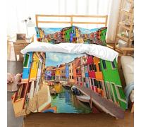 NIOYNJIS Copertina trapunta kit,universale per tutte le stagioni. Copritura trapunta di nozze,morbida e confortevole,Venezia, edifici colorati e canale d'acqua con barche Isola di Burano,200x228cm