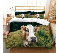 NIOYNJIS Copertina trapunta kit,universale per tutte le stagioni. Copritura trapunta di nozze,morbida e confortevole,Mucca divertente su un prato nella foresta. Sfondo animale,228x264cm