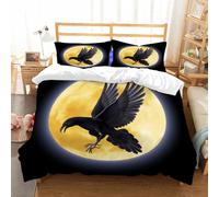 NIOYNJIS Copertina trapunta kit,universale per tutte le stagioni. Copritura trapunta di nozze,morbida e confortevole,Corvo nero che vola sullo sfondo di una luna piena,228x264cm