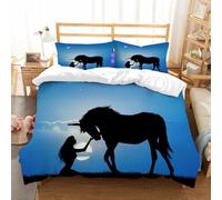 NIOYNJIS Copertina trapunta kit,universale per tutte le stagioni. Copritura trapunta di nozze,morbida e confortevole,Unicorno e ragazza di notte Creatura mitologica fantasy cavallo fiaba,200x228cm