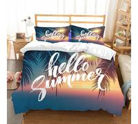 NIOYNJIS Copertina trapunta kit,universale per tutte le stagioni. Copritura trapunta di nozze,morbida e confortevole,Palma, Hello Summer Design Tropical Beach Paradise e motivo stampato i,200x228cm