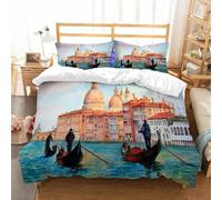 NIOYNJIS Copertina trapunta kit,universale per tutte le stagioni. Copritura trapunta di nozze,morbida e confortevole,Pittura ad acquerello di Venezia Paesaggio urbano di Venezia Gondole a,200x228cm