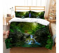 NIOYNJIS Copertina trapunta kit,universale per tutte le stagioni. Copritura trapunta di nozze,morbida e confortevole,Foresta pluviale del sud-est asiatico con cascata,200x228cm