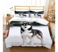NIOYNJIS Copertina trapunta kit,universale per tutte le stagioni. Copritura trapunta di nozze,morbida e confortevole,Ritratto di un husky siberiano in bianco e nero in piedi contro la nev,200x228cm