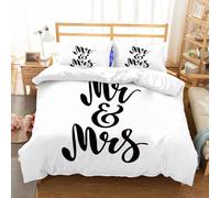 NIOYNJIS Copertina trapunta kit,universale per tutte le stagioni. Copritura trapunta di nozze,morbida e confortevole,Mr e Mrs. Brush pen lettering. Parole di nozze. Sposa e sposo. Testo n,228x264cm
