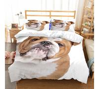 NIOYNJIS Copertina trapunta kit,universale per tutte le stagioni. Copritura trapunta di nozze,morbida e confortevole,ritratto di bulldog inglese su sfondo bianco,228x264cm