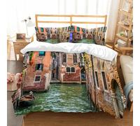 NIOYNJIS Copertina trapunta kit,universale per tutte le stagioni. Copritura trapunta di nozze,morbida e confortevole,Venezia, città italiana sull'acqua Emblema storico Strade fam,200x228cm