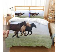 NIOYNJIS Copertina trapunta kit,universale per tutte le stagioni. Copritura trapunta di nozze,morbida e confortevole,Cavalli, alcuni cavalli da corsa sull'erba in una giornata nebbiosa di,152x203cm