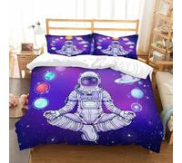 NIOYNJIS Copertina trapunta kit,universale per tutte le stagioni. Copritura trapunta di nozze,morbida e confortevole,Animazione Astronauta in tuta spaziale tiene in mano i pianeti del so,228x264cm