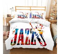 NIOYNJIS Copertina trapunta kit,universale per tutte le stagioni. Copritura trapunta di nozze,morbida e confortevole,Sfondo vettoriale jazz colorato con sassofono.,228x264cm