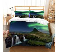 NIOYNJIS Copertina trapunta kit,universale per tutte le stagioni. Copritura trapunta di nozze,morbida e confortevole,L'aurora boreale sulla montagna Kirkjufell Islanda. vista della cascat,200x228cm