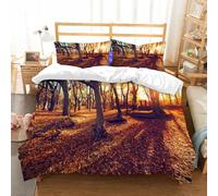 NIOYNJIS Copertina trapunta kit,universale per tutte le stagioni. Copritura trapunta di nozze,morbida e confortevole,Tramonto nella foresta autunnale. Bellissimo sfondo naturale,200x228cm