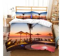NIOYNJIS Copertina trapunta kit,universale per tutte le stagioni. Copritura trapunta di nozze,morbida e confortevole,In estate, splendida vista dell'alba rossa nella zona della piscina co,200x228cm