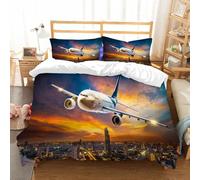 NIOYNJIS Copertina trapunta kit,universale per tutte le stagioni. Copritura trapunta di nozze,morbida e confortevole,Aereo per il trasporto che vola sopra la città di notte sullo sfondo d,228x264cm