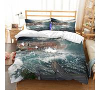 NIOYNJIS Copertina trapunta kit,universale per tutte le stagioni. Copritura trapunta di nozze,morbida e confortevole,Tsunami onda apocalittica acqua vista urbano inondazione Tempesta. Ill,200x228cm