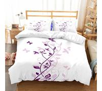 NIOYNJIS Copertina trapunta kit,universale per tutte le stagioni. Copritura trapunta di nozze,morbida e confortevole,Albero di violetta, viola, persiano, fiori di lillà con farfalla, pian,200x228cm