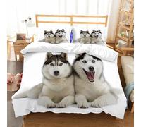 NIOYNJIS Copertina trapunta kit,universale per tutte le stagioni. Copritura trapunta di nozze,morbida e confortevole,Ritratto di un giovane, bellissimo e buffo cane husky seduto con la li,200x228cm