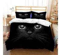 NIOYNJIS Copertina trapunta kit,universale per tutte le stagioni. Copritura trapunta di nozze,morbida e confortevole,gatto nero con lo sguardo nero,228x264cm