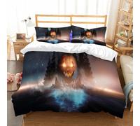 NIOYNJIS Copertina trapunta kit,universale per tutte le stagioni. Copritura trapunta di nozze,morbida e confortevole,Sfondo astratto fantasy di Halloween. Paesaggio notturno con una zucca,228x264cm